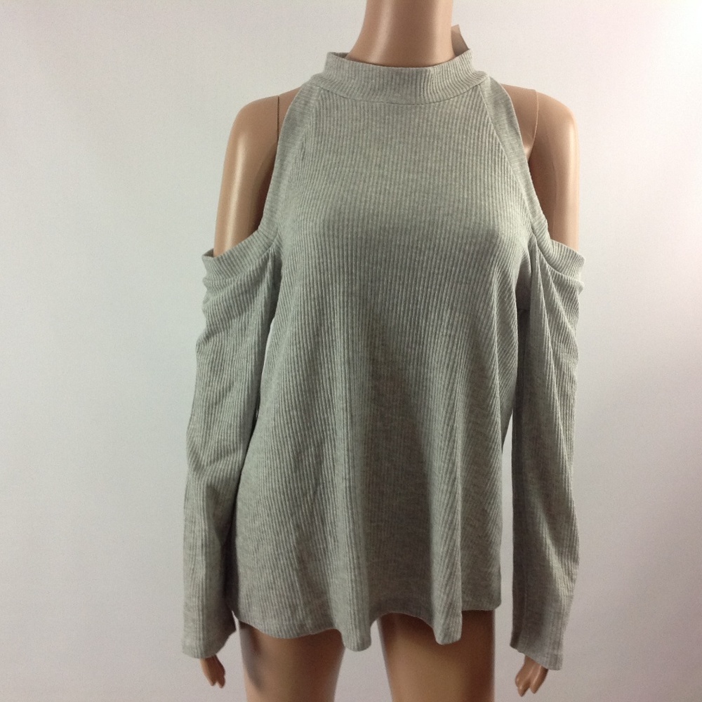 Le Kate Womens Knit Cold Shoulder Gray Sweat Top